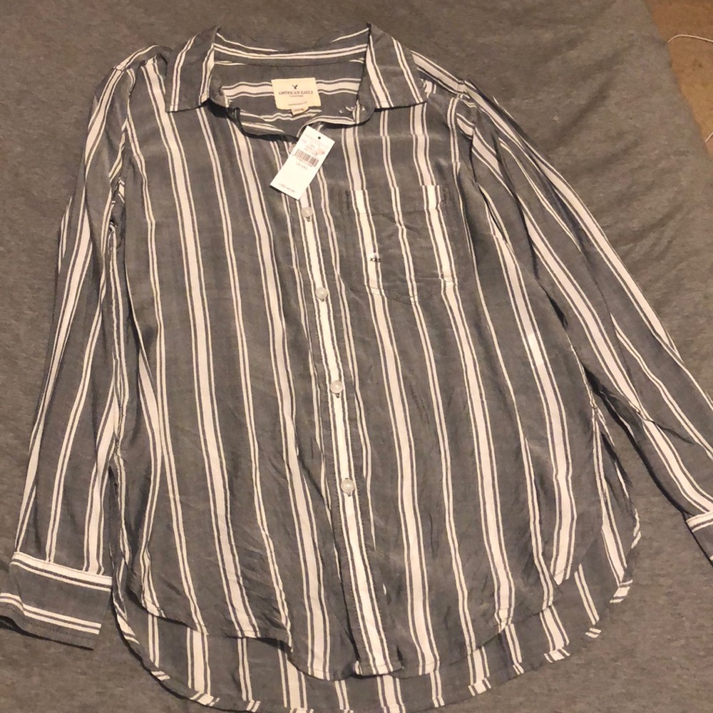 Grey and white stripped button down